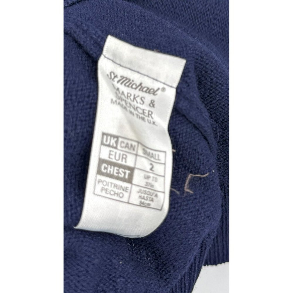 Marks & Spencer Blue‎ Cardigan Sweater Lambswool Mens S Flower Buttons - Picture 4 of 6
